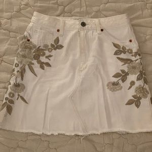 White Denim Skirt with Floral Print